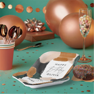 Birthday party Green terracotta abstract decor Paper Plates