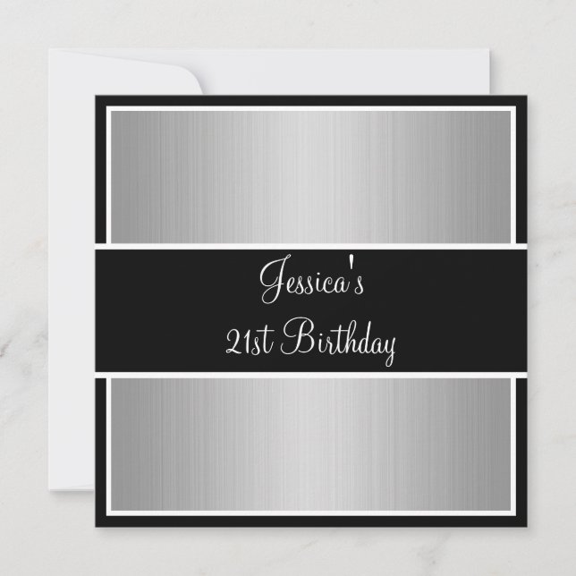 Birthday Party Grey Fine Stripes Black & White Invitation (Front)