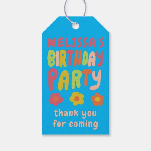 BIRTHDAY PARTY Groovy Handlettered COLORFUL CUSTOM Gift Tags
