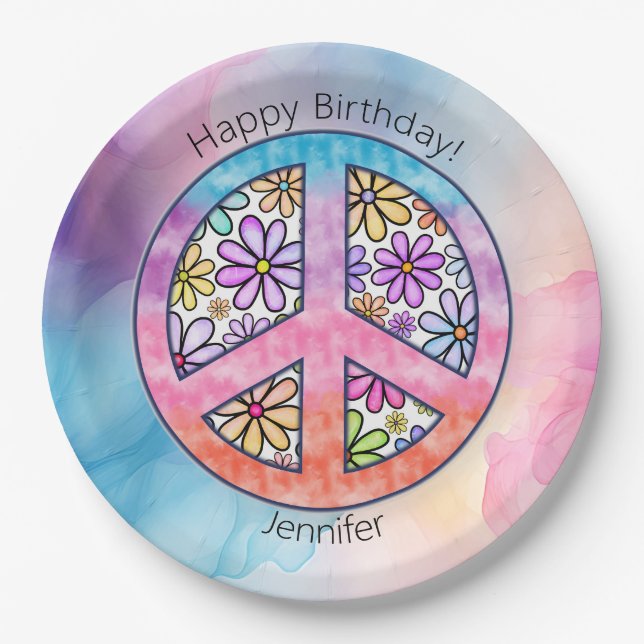 Birthday Party Groovy Hippie Paper Plate (Front)