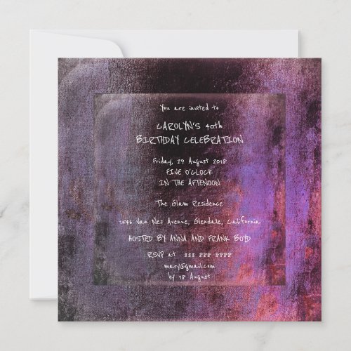 Birthday Party Grungy Pink Purple Abstract Vip Invitation