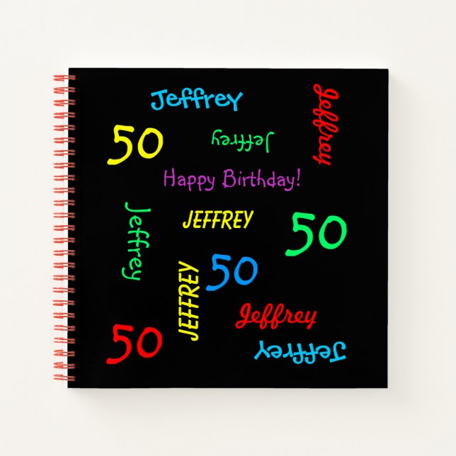 Birthday Party Guest Book, ANY NAME, ANY AGE, FUN Notebook (Front)