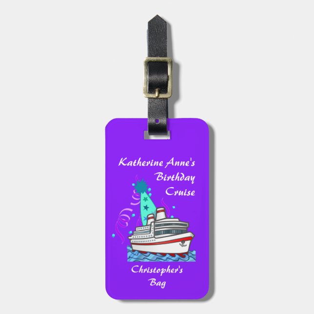 Birthday Party Hat Cruise Luggage Tag (Front Vertical)