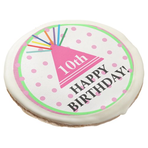 Birthday Party Hat Green Pink Polka Dots Sugar Cookie