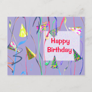 Birthday Party Hats and Streamers Invitation Postcard