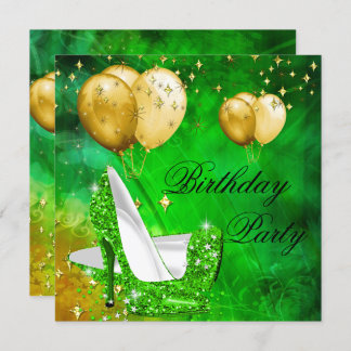 Birthday Party High Heels Lime Green Gold Invitation