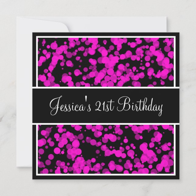 Birthday Party Hot Pink Bubbles Black & White Invitation (Front)