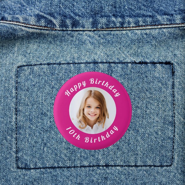 Birthday party hot pink photo girl button (Creator Uploaded)
