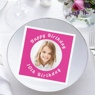 Birthday party hot pink photo girl napkins