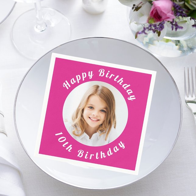 Birthday party hot pink photo girl napkins (Creator Uploaded)