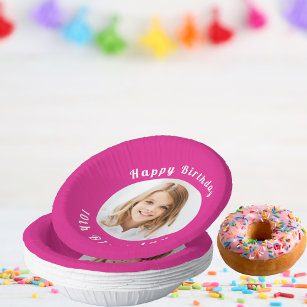 Birthday party hot pink photo girl paper bowls