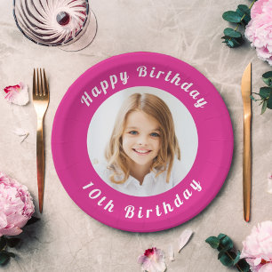 Birthday party hot pink photo girl paper plates