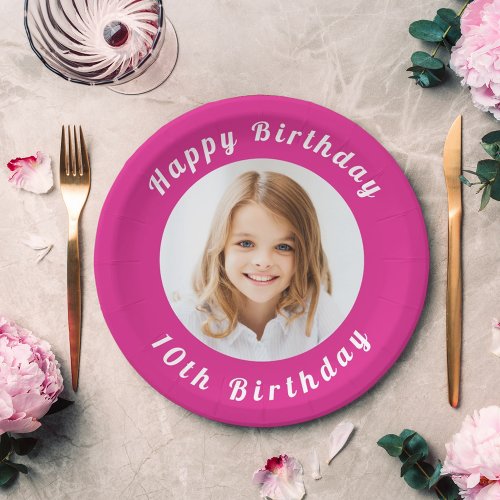 Birthday party hot pink photo girl paper plates