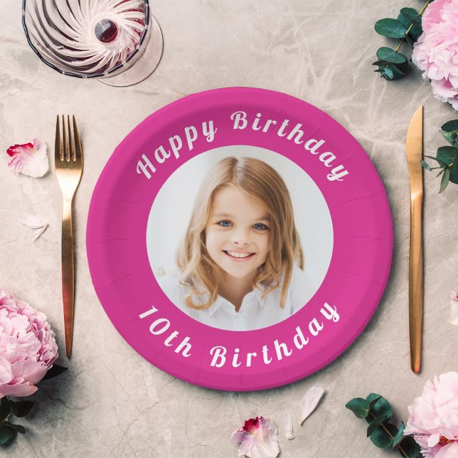 Birthday party hot pink photo girl paper plates (Creator Uploaded)