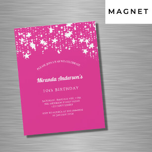 Birthday party hot pink white stars girl luxury magnetic invitation