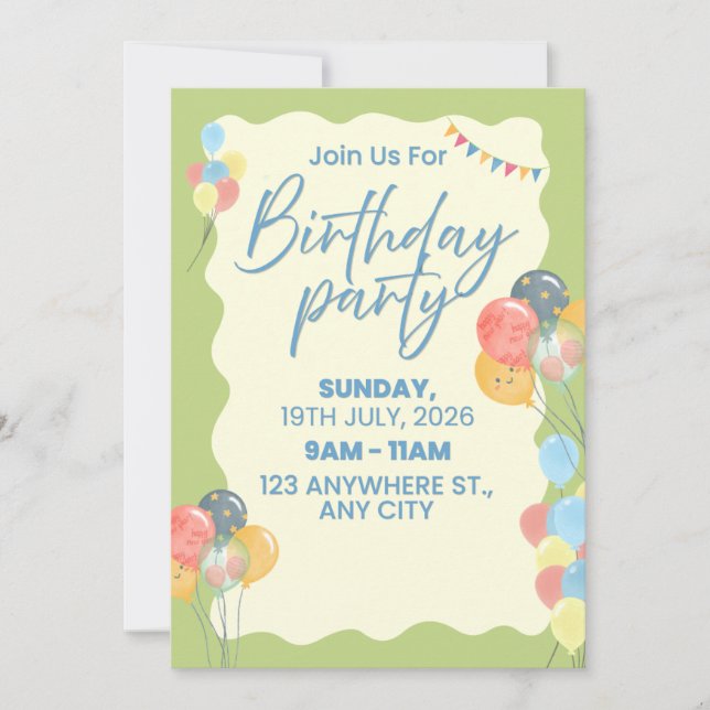 Birthday Party Invitation  (Front)