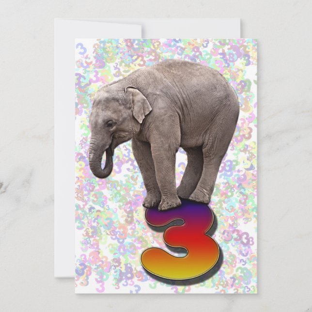 Birthday party invitation 3, with happy elephants (Front)