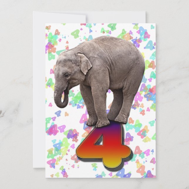 Birthday party invitation 4, with happy elephants (Front)