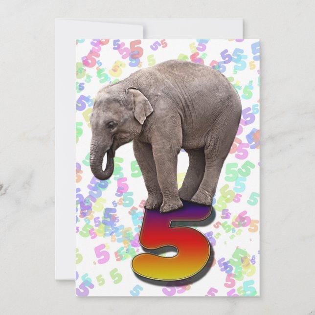 Birthday party invitation 5, with happy elephants (Front)