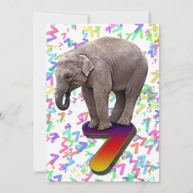 Birthday party invitation 7, with happy elephants (Front)