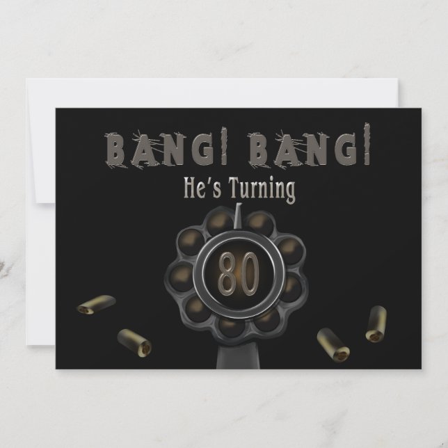 BIRTHDAY PARTY INVITATION - 80TH - BANG Pewter (Front)