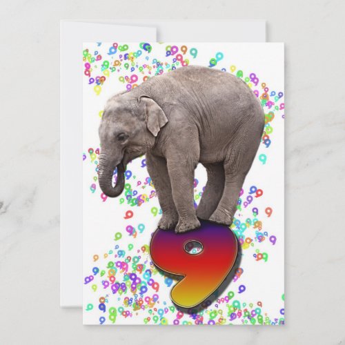 Birthday party invitation 9 with happy elephants