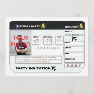 Birthday Party Invitation Aeroplane Ticket Spoof P