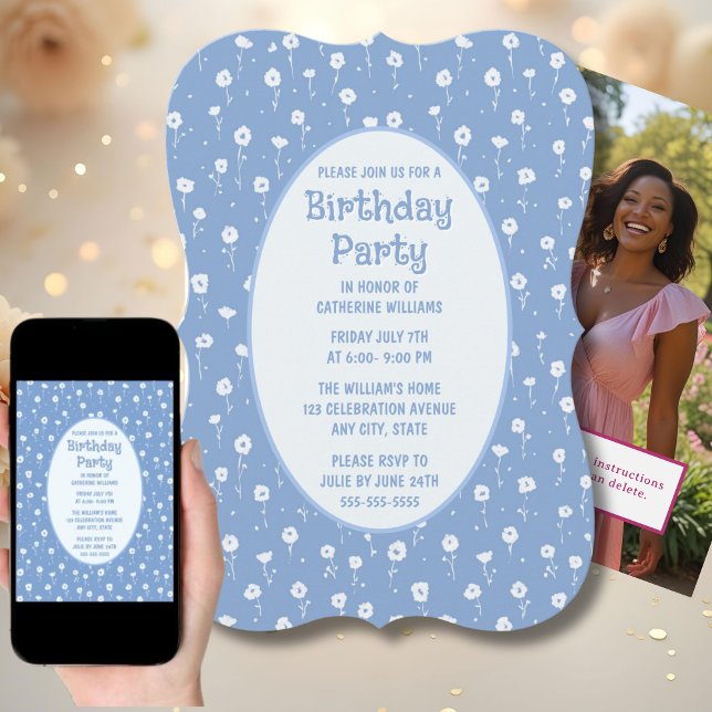 Birthday Party Invitation Any Age White Flowers (Creator Uploaded)