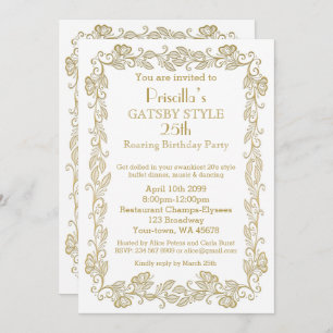 Birthday party invitation Art Deco,Woman,white gol