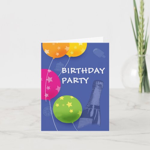 Birthday Party Invitation Balloons and Wine Invitation