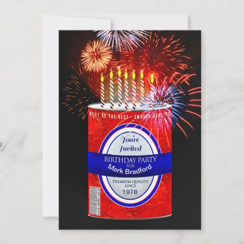 Birthday Party Invitation  BeerSoda Can  Candle Invitation