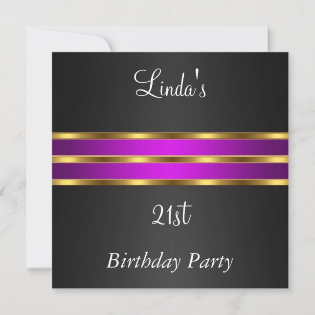 Birthday Party Invitation Black Purple gold (Front)