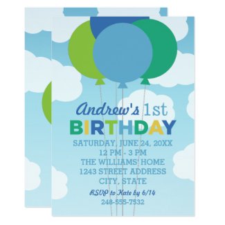 Birthday Party Invitation | Blue Green Balloons