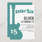 Birthday Party Invitation - Blue Guitar Silhouette (Front/Back)