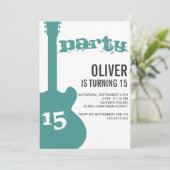 Birthday Party Invitation - Blue Guitar Silhouette (Standing Front)