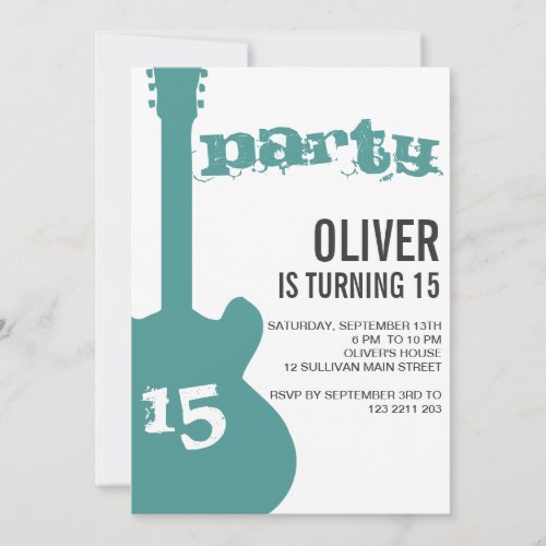 Birthday Party Invitation - Blue Guitar Silhouette