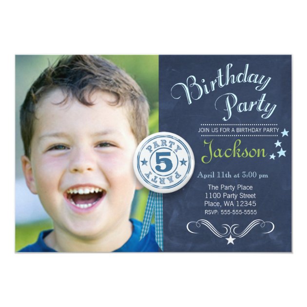 Birthday Party Invitation Boy Chalkboard Photo