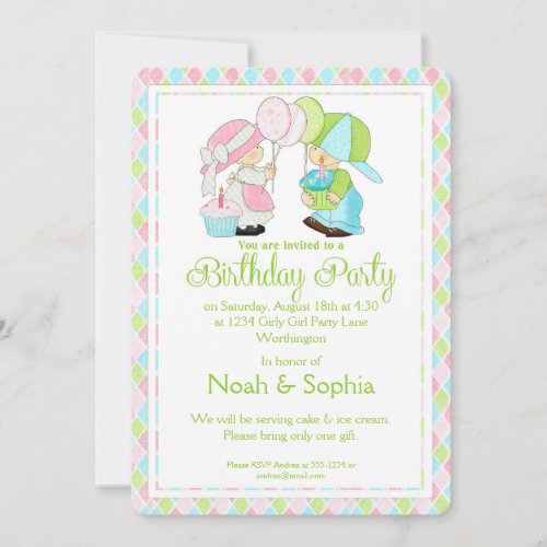 Birthday Party Invitation Boy  Girl Twins d1