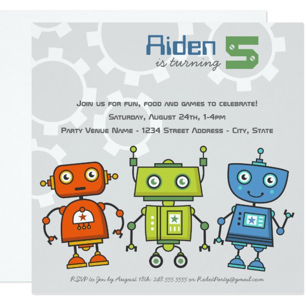 Birthday Party Invitation | Boy's Robot Theme