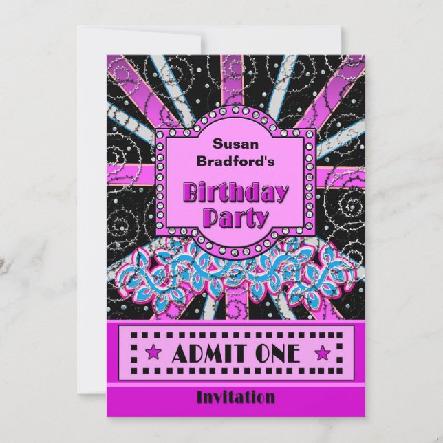 BIRTHDAY PARTY INVITATION - BROADWAY TICKET STYLE (Front)