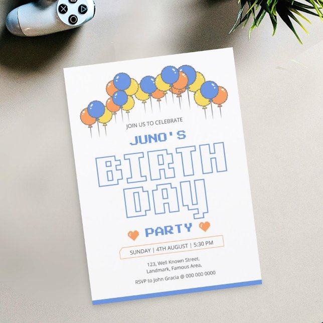 Birthday Party Invitation Card Template | Retro (funny birthday invitation card , retro birthday card , gamer birthday party , )