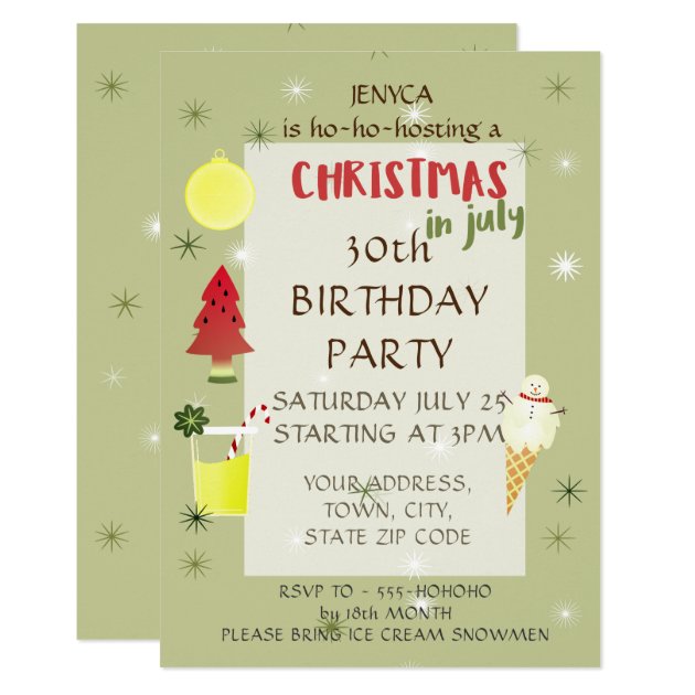 Birthday Party Invitation Christmas In July