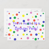 Birthday Party invitation, colorful dots, postcard (Front/Back)