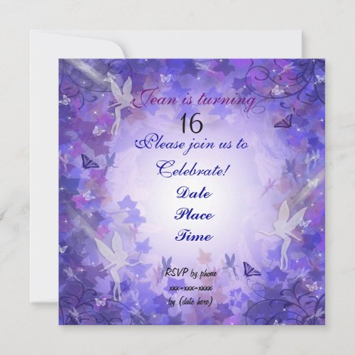 Birthday Party Invitation Fairy purple