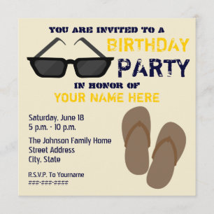 Birthday Party Invitation Flip Flops & Sunglasses