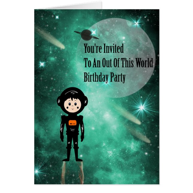 Birthday Party Invitation for Son, Space Theme (Front)