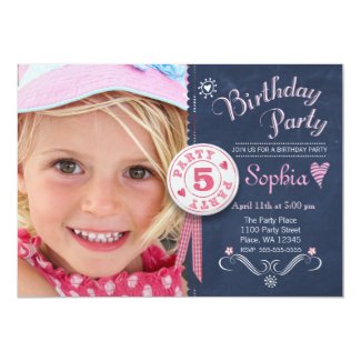 Birthday Party Invitation Girl Chalkboard Photo