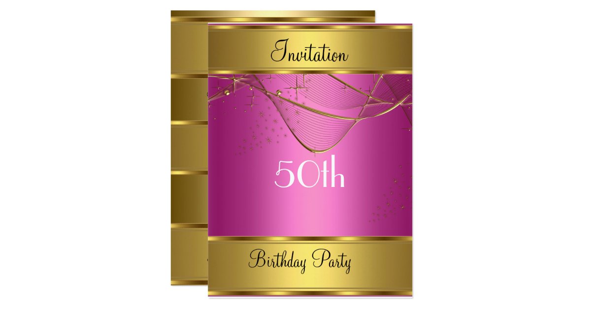 Birthday Party Invitation Gold 50th Birthday Pink | Zazzle