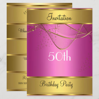 Birthday Party Invitation Gold 50th Birthday Pink