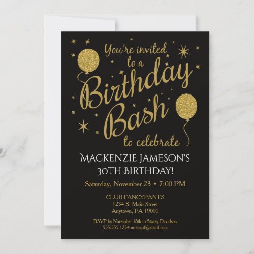 Birthday Party Invitation Gold Balloons